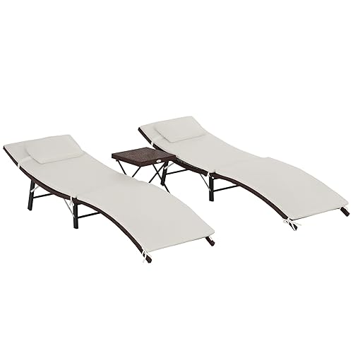 Outsunny Set of 2 Patio PE Rattan Chaise Lounge Set,