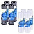 EXCELPURE 1 Micron 10" x 2.5" Whole House CTO Carbon Water Filter Cartridge 4PACK and 5 Micron 10" x 2.5" Whole House Sediment Home Water Filter Cartridge 4PACK