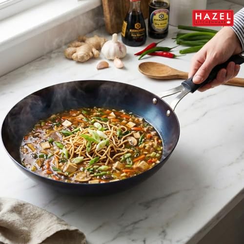 Image of HAZEL 24.7 cm Lokhand Iron Wok | 2.45 Litre Traditional Iron Kadai | Heavy Duty Deep Griddle for Stir-Fry and Indian Cooking | Gas Stove Compatible