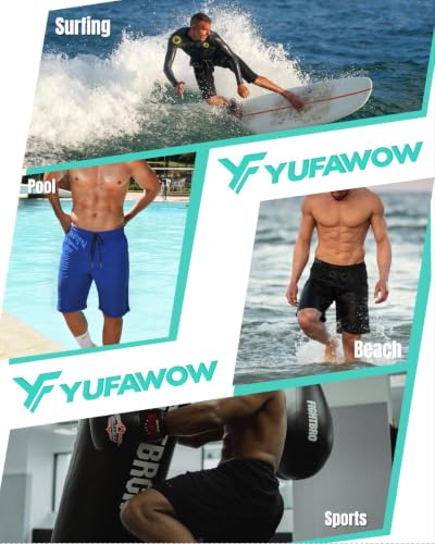 Image of Yufawow Men Swim Trunks with Compression Breathabe Liner Quick Dry Zipper Pockets for Board Beach Gym Running