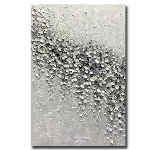 Yika Art Canvas Paintings, Wall Art Thick Texture Modern Gorgeous Abstract Hand Painted Abstract Oil Painting on Canvas Modern Wall Art Decor Gray & Silver 24x36 inches