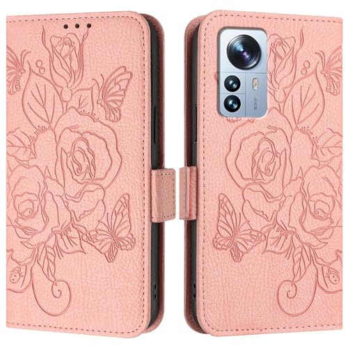 Housse protection antichoc Xiaomi 12S à rabat magnétique et porte-cartes rose