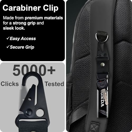 Image of SnapStrap MotoLink Carabiner Keychain Compatible with Honda Bike Strong Heavy-Duty Metal Clip with Fabric Key Ring Bike Accessory (Gunmetal Black)