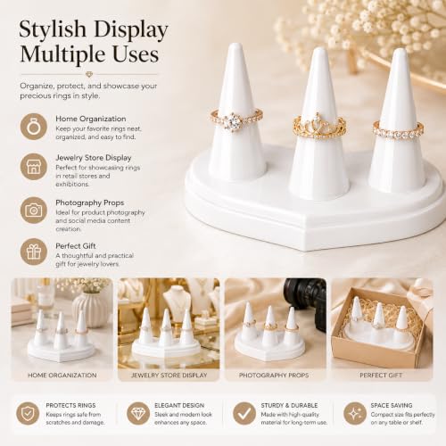 Image of morel JEWEL FINGER RING HOLDERS PLASTIC 3 MOUNT JEWELRY WHITE STAND RING CONE FINGER STORAGE ORGANIZER PERFECT FOR BUSINESS PHOTOSHOOT ROOM DECORATION.(PACK OF 2)