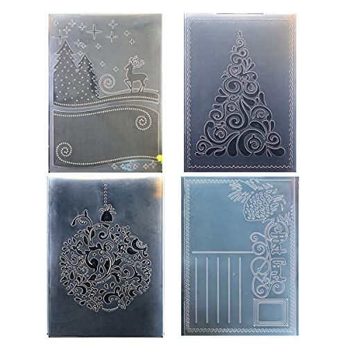 Kwan Crafts 4 Pcs Different Style Christmas Deer Tree Giftbox Plastic Embossing Folders For Card Making Scrapbooking And Other Paper Crafts #TOP9