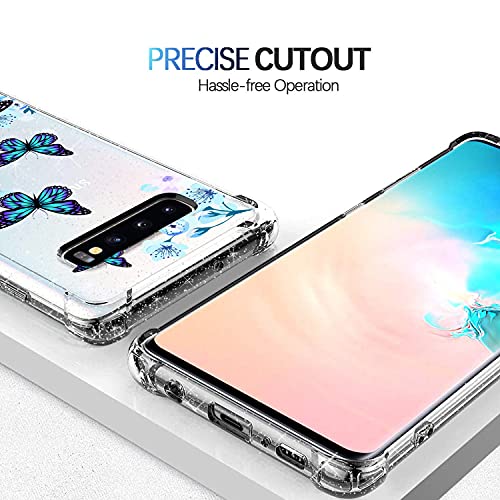 Kiomy Clear Glitter Case For Samsung Galaxy S10 Plus, Girls Women Bling Sparkly Shiny Luxury Cases With Flowers Butterfly Design Shockproof Bumper Protective Cell Phone Back Cover Slim Fit Flexible #TOP3
