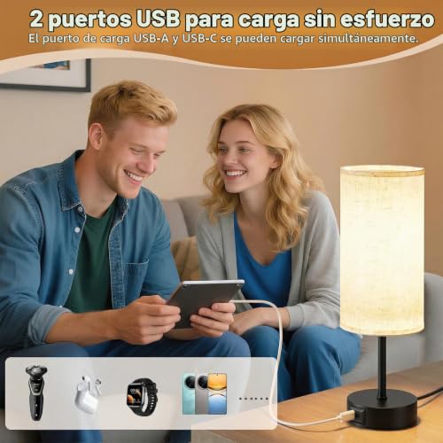 Lámpara de mesa táctil regulable con puertos USB-A y C para cargar tu móvil cómodamente 4