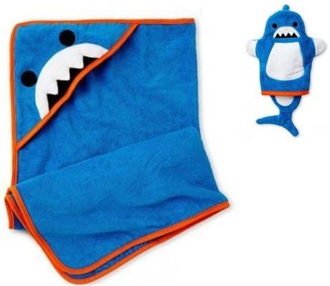 Baby London Blue Shark Hooded Towel and Shark Mitt/ Bath Puppet Set