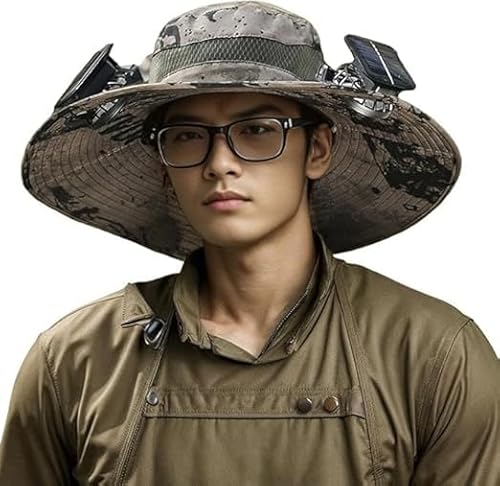 ViCUULY Chapeau De Pêche à Large Bord Avec Ventilateur Solaire Et Chargeur USB Amovible (C)