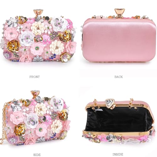 Image of BBTT.ful Women Clutches Flower Evening Handbag Chain Strap Shoulder Bag handbag Wedding bag purse