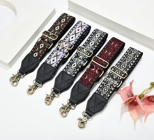 Image of LEMEDE Purse Strap,2 inch Leather End Shoulder Strap Adjustable Replacement,Retro Jacquard Multi-pattern Crossbody Bag Straps