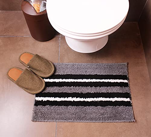 Image of Flooring India Co Bath Mat Super Soft, Anti Slip Stripe Mats (Grey, 38x58 cm) Pack of 1