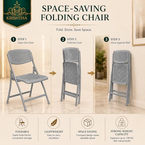 Image of Folding Metal Chair with Nylon Seat and Backrest for Home /Kitchen /Study Chair and Restaurant /Outdoor Chair (Grey)