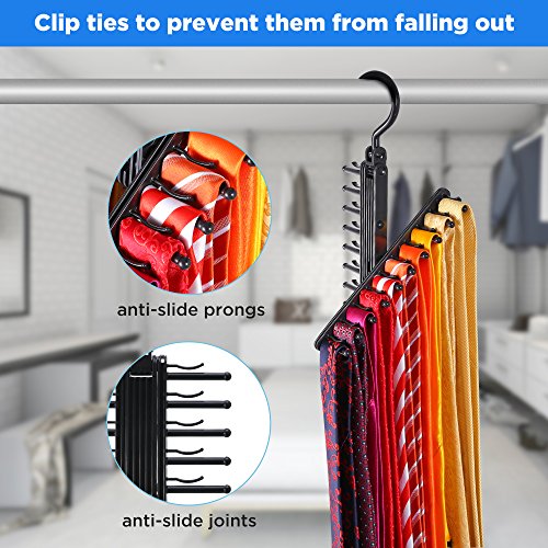 IPOW Upgraded 2 PCS See Everything Cross X 20 Tie Rack Holder,Rotate to Open/Close Tie and Belt Hanger with Non-Slip Clips,360 Degree Swivel Space Saving Organizer - Thumbnail 5