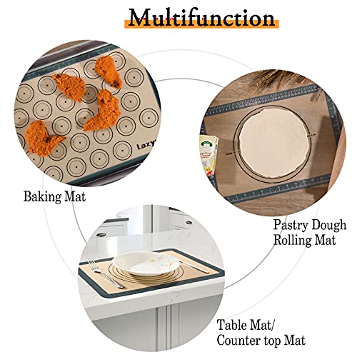 Foto von Lazymi 4 Stück Antihafte Backmatte Silikon mit Messung für Macaron/Kuchen/Brot/Pizza Matte Backunterlage Silikonmatte Backpapier Backfolie Ausrollmatte Teigmatte Tischset BPA Frei (Grau)