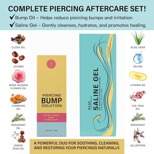 Image of BASE LABORATORIES Piercing Bump Solution & Keloid Bump Removal | Soothing Piercing Aftercare for Piercing Bumps & Keloid Scar Removal | Ear & Nose Keloid Bumps Piercing Aftercare Solution Oil | 0.5 oz