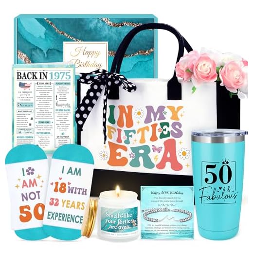 Presentes de aniversário de 50 anos para mulheres presentes de aniversário de 1975 para mulheres que completam 50 anos e presente fabuloso para mulher, mãe, filha, feliz aniversário de 50 anos, cesta