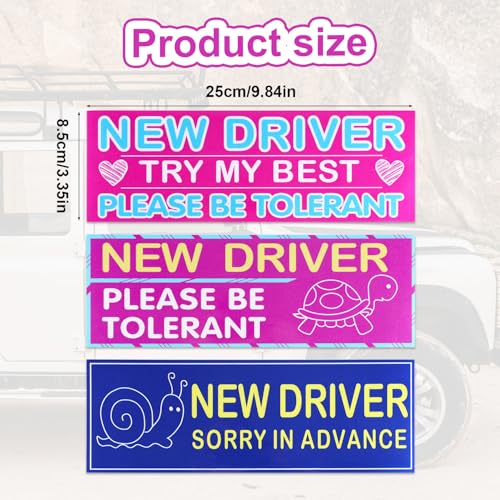 Image of 3pcs New Driver Magnet for Car, Please Be Patient Student Driver Magnet, Learner Safety Warning Stickers, Funny Reflective Magnetic Bumper Signs for Novice & Teen Driving Gifts