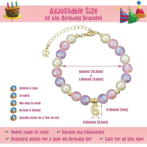 ZomefinKiu Girls 6th Birthday Princess ~ Pink Charm Bracelet, Crown Shape Keepsake Jewelry Box, 6 Year Old Girl Birthday Outfit for 6th Bday Party2