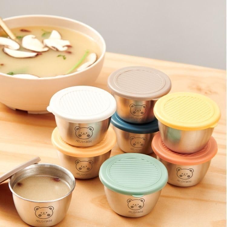 Image of Stainless Steel Sauce Cup with Lid, Small, Silver, Leak-Proof, 50g, for Salad, Chutney, Tiffin, Lunch, Travel (04)