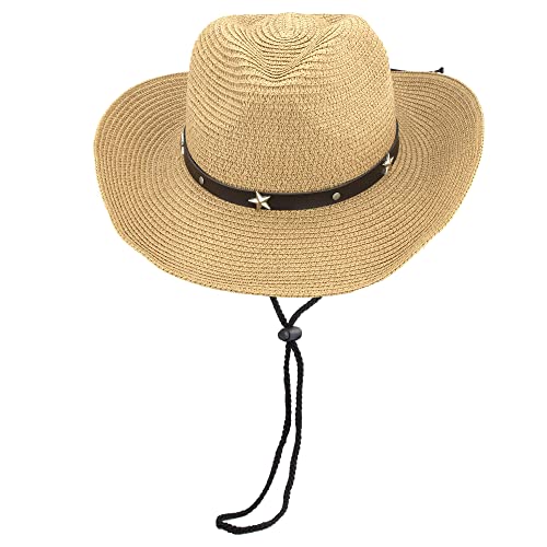 Sombrero de paja para mujer con ala ancha estilo vaquero miniatura 7