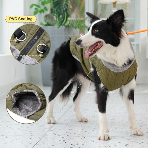 JoyDaog Warmer Fleece-Hundemantel mit strapazierfähigem Geschirr mit D-Ring, wasserdichte Welpenjacke für kleine Hunde, Hundeweste für den kalten Winter, Grün, Größe S