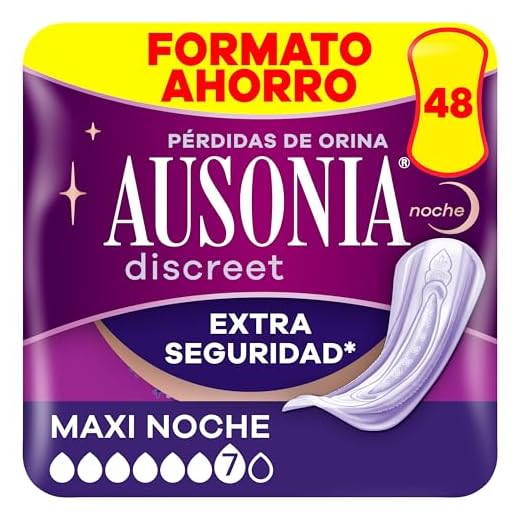 Ausonia Discreet Compresas Noche Incontinencia Mujer, Maxi, 48 Unidades, Protección Completa que Apenas Notarás