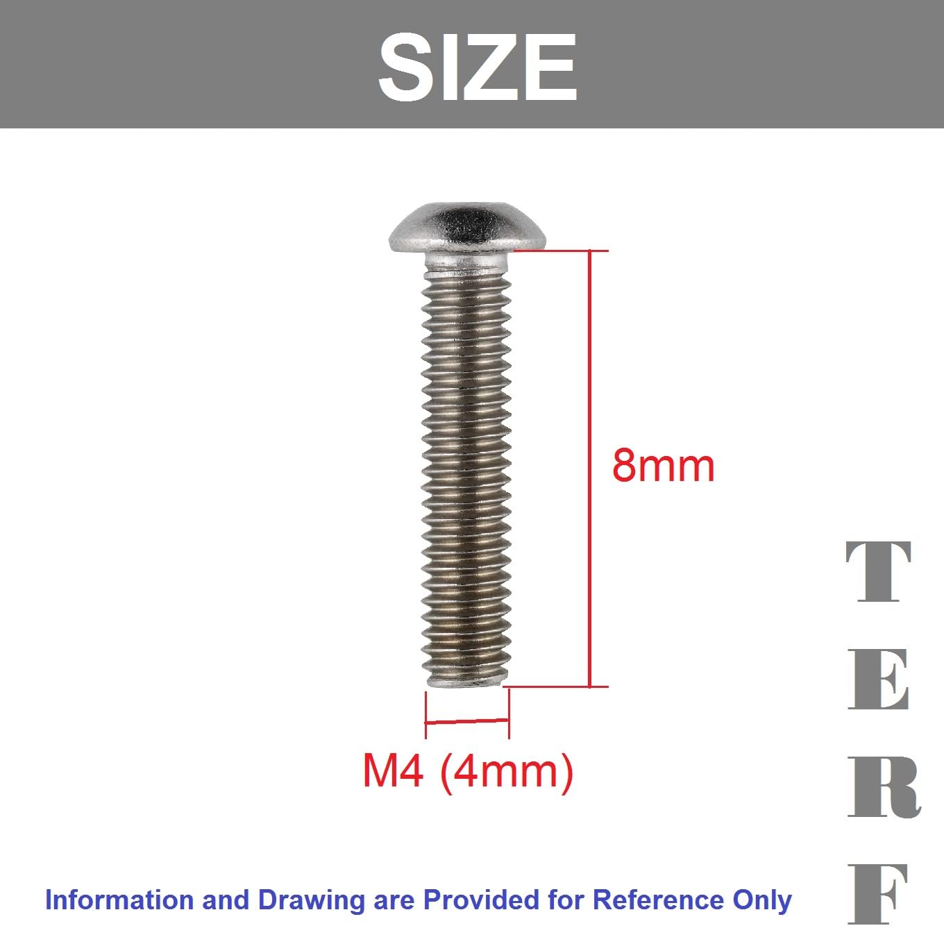 TERF® M4 X 8mm Hex Socket Cap Button Head Machine Screws Stainless Steel A2 (304) Machine Screw M4 (4mm) X 8mm Allen Key Hexagonal Socket Button Head Bolts - Image 3