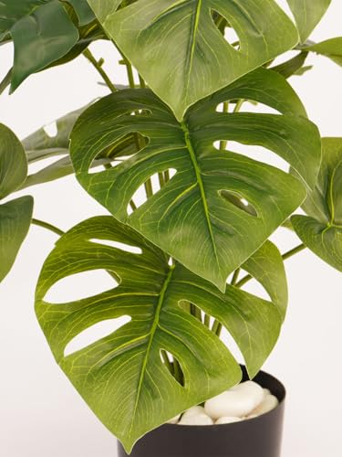 Image of ARICK Decor 2.1Ft Artificial Monstera Plant with 18 Leaves, 65cm Tall Faux Tropical Split-Leaf Potted Tree in Black Pot, Realistic Large Silk Leaf Fake Plant for Living Room, Office & Home Decor