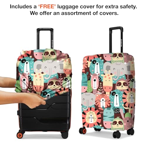 Image of Nasher Miles Cannes Hard-Sided Polypropylene Check-in Luggage 28 inch | 75cm | 8 Wheels Large Trolley Bag for Travel | Suitcase (Black Orange)