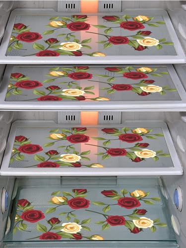 Image of DakshyaIndustries Pack of 4 PVC Printed Fridge Mat /Refrigerator Mat (Beige)