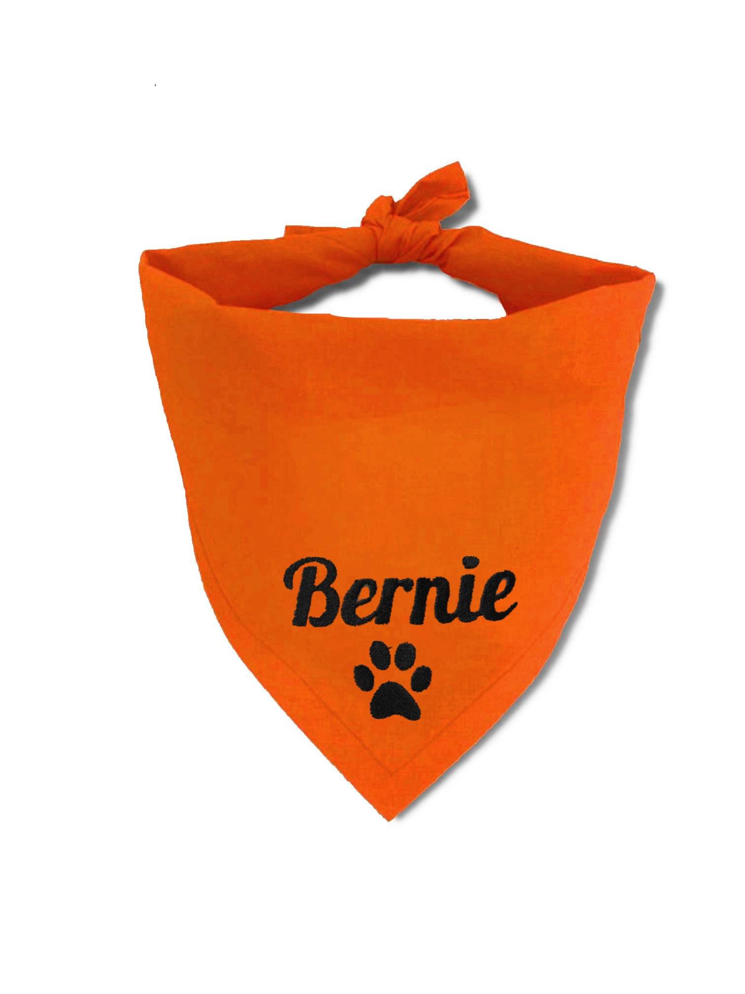 Personalized dog bandana with Dog's name, Adjustable dog triangular scarf, embroidered dog's name, cotton dog bandana headscarves dog (S, Orange)