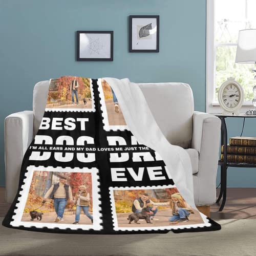 Custom Dog Photo Blanket Best Dog Dad Blanket Funny Dog Lover Blankets Fluffy Warm Soft Flannel Throw Blanket Durable Blanket For Bed Sofa 50"X60" #TOP1