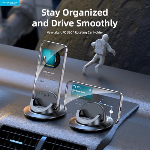vyvylabs 2026 Upgrade Rotating Car Holder, UFO 360°Rotatable Dashboard Phone Holder for Cars, Universal Car Phone Stand Compatible with iPhone 16/15/14/13/12 Pro Max Galaxy All Smartphones — view 3