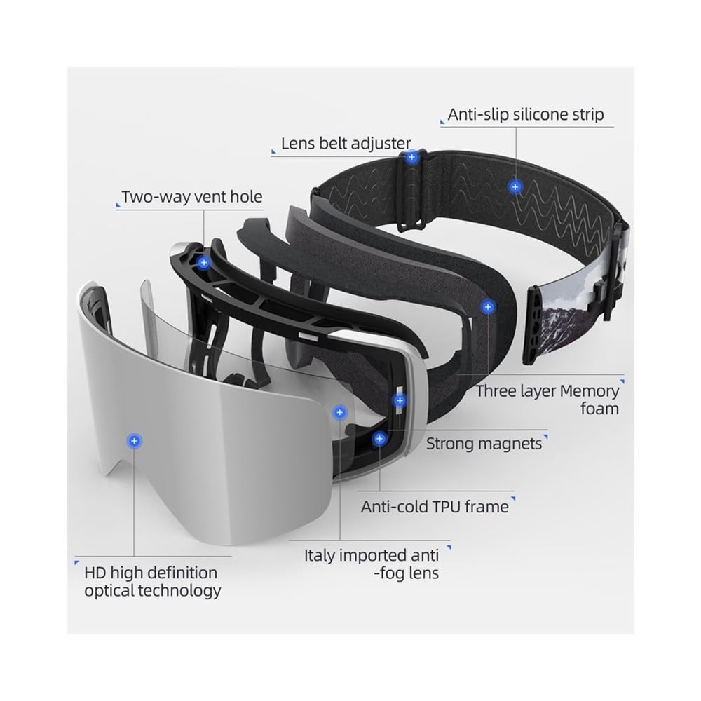 VCLUST Gogle motocyklowe magnetyczne szybkie zmiany podwójne warstwy przeciwmgielne gogle snowboardowe profesjonalne zimowe gogle narciarskie mężczyźni kobiety sprzęt narciarski (kolor: H)