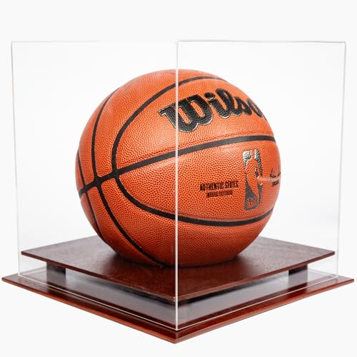 DECOMIL UV Protected Acrylic Basketball Display Case - Soccer Ball | Volleyball Holder Case - Sports Memorabilia Display Case, Solid Wood
