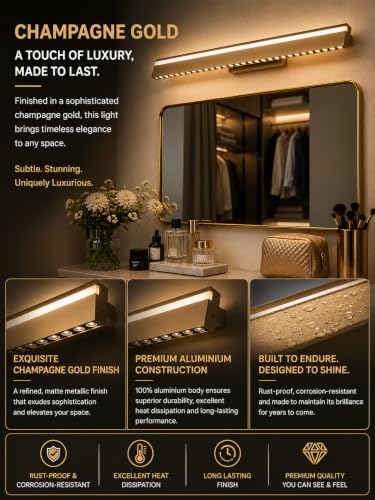Image of FILLISKA Modern LED Picture /Dressing /Vanity /Bathroom /Mirror Light with 3 Step Light Mode & Adjustable Head (White,Warm White and Neutral White) (24 Watt Champagne Gold-9583)