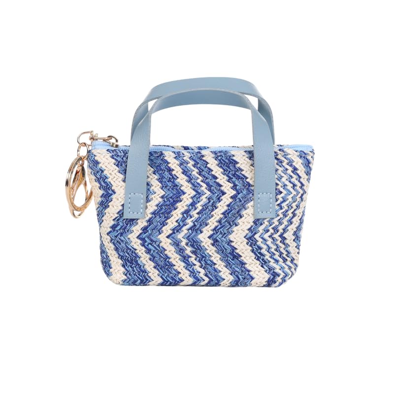 abbana Eco-Friendly Jute Coin Pouch Small | Handcrafted Mini Zipper Pouch with Handle | Daily Essentials Organizer Color-Blue and White-picture-49