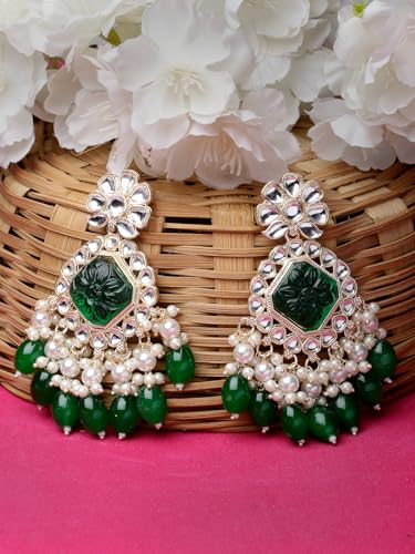 Floral Kundan Dangle Drop Earrings (E104830)
