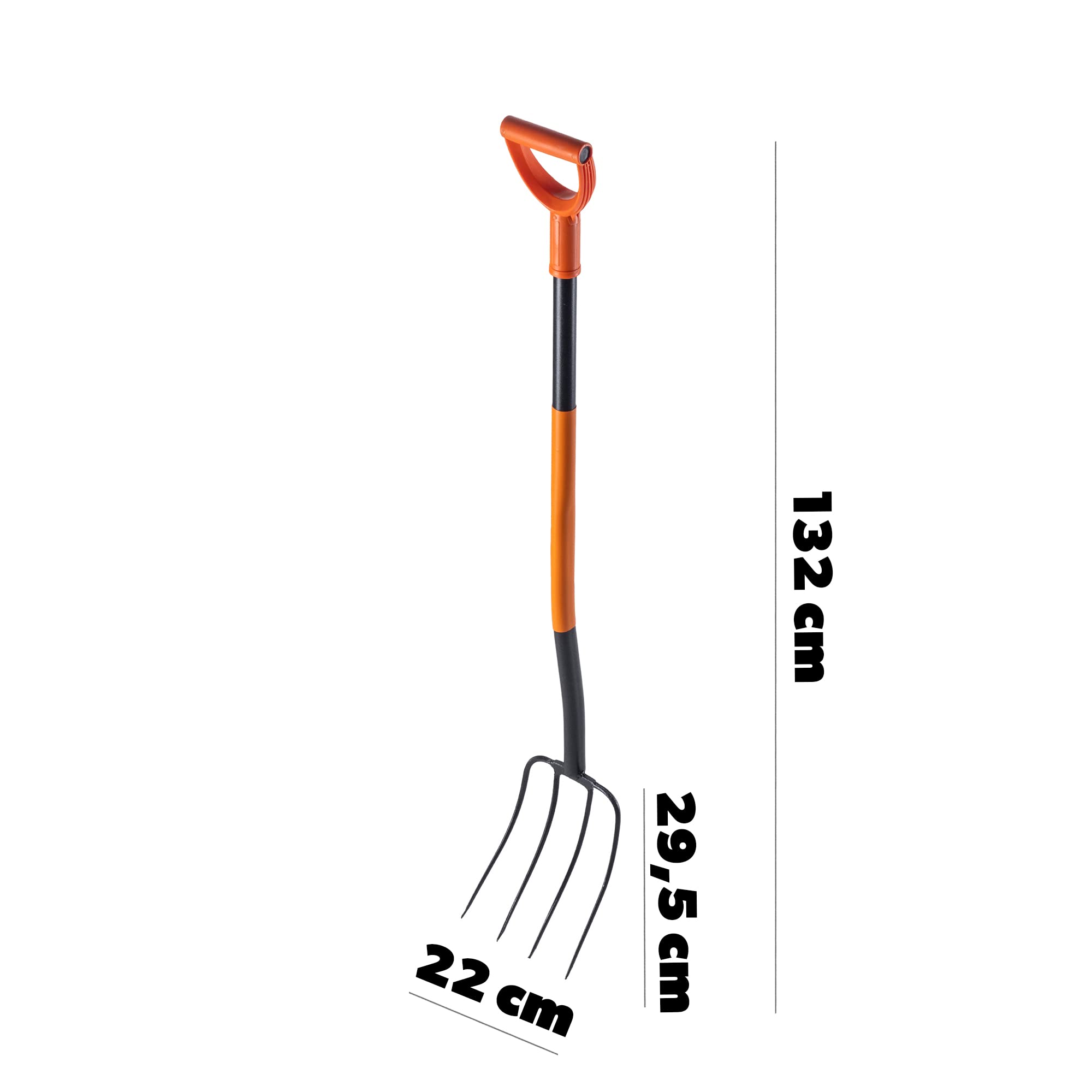 KADAX Fourche à bêcher en Acier, 132 cm de Long, Fourche à Foin, Fourche à bêcher, Fourche de Jardin Ergonomique, Fourche à fumier, Fourche avec poignée en D, Fourche de Jardin (4 Dents, Noir/Orange)