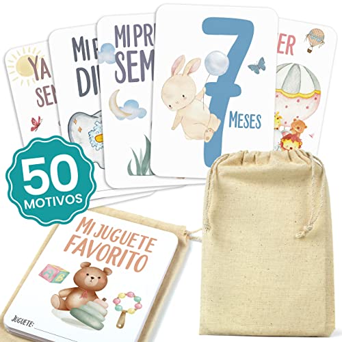 CONTRAXT Tarjetas cumple meses bebe español. Bonitas cumple mes bebe meses Regalos originales cumplemes bebes español cosas bebes recien nacidos futura mamá Milestone baby cards (Español)