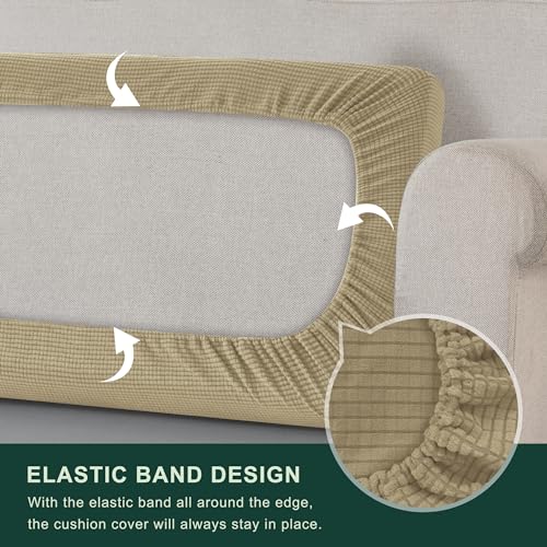Image of CHUN YI Stretch Couch Cushion Cover Suitable for 3 Settee, Sofa Seat Slipcover with Spandex Jacquard Fabric(Large,Sand)