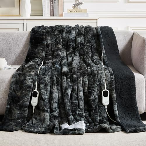Image of Homemate Electric Heated Heating Blanket Queen Size 84 inchx90 inch Dual Control | ETL Certified 2 /4 /6 /8H Auto-Off 10 Heat Level Overheat Protection Machine Washable FauxFur Sherpa,Cold Room Cold Sleeper Gift