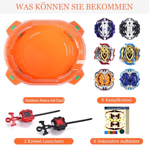 Burst Kreisel Arena Battle Set - 6 Kampfkreisel, 2 Launchers und Stadium, Battle Kampfarena für Kinder ab 6 Jahren, Kampfspielzeug für Jungen (6pcs-Stadium)