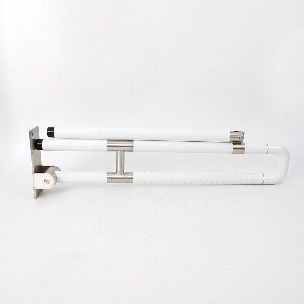 Asidero de pared para inodoro para personas mayores, con discapacidad, plegable, con luz nocturna, antideslizante, pasamanos para el cuarto de baño (75 cm), color blanco