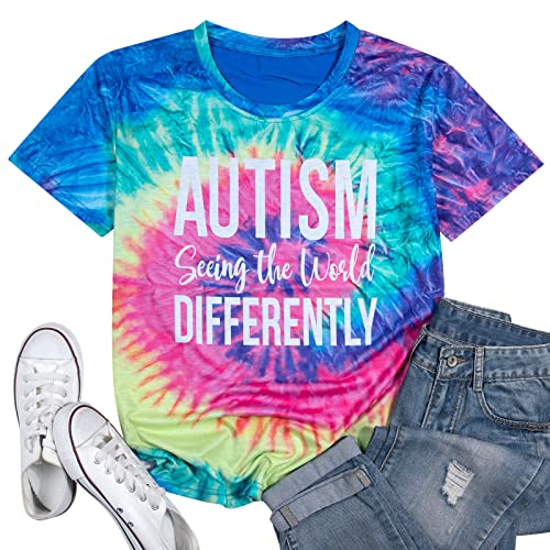 ASTANFY Camiseta feminina de conscientização sobre autismo vendo o mundo de forma diferente, casual,