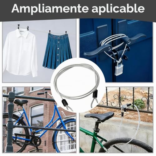 Miniatura 5 de Ztolbriy 3 M Cable Antirrobo Con Ojales Recubierto De Plástico, Candado Cable De Acero Plastificado, Cadena Larga Para Candado, Para Columpios De Garaje, Cascos, Muebles De Jardín, Patios Y Bicicletas