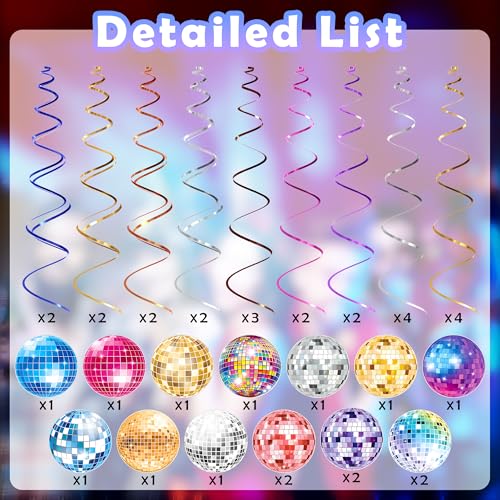 Image of Disco Party Decorations, Kaluofan 39PCS Disco Ball Party Decorations, 70s Decor Disco Ball Decor Ceiling Decorations Hanging, Dance Party Decorations for 70s 80s Birthday Retro Disco Garland Party