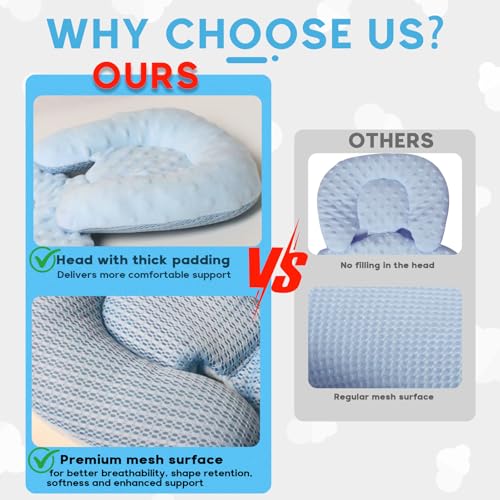 Image of 2-in-1 Reversible Infant Car Seat Insert, 3D Air Mesh Carseat Head Support for Newborn, Breathable Minky Baby Car Seat Cushion for Carseats, Stroller, Swing, Bouncer (Blue)