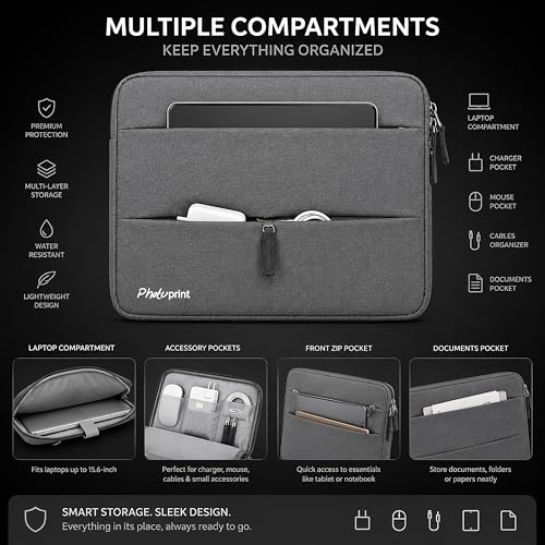 Image of 360 Protective Waterproof Laptop Sleeve for 15.6 & 16 Inch Laptops with Carry Handle & Dual Front Pockets for Business Travel Office Work (Light Grey)